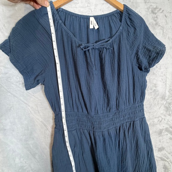 Pact Organic Cotton Double Gauze Smocked Midi Dress L Blue Short Sleeve Large L - Picture 3 of 12